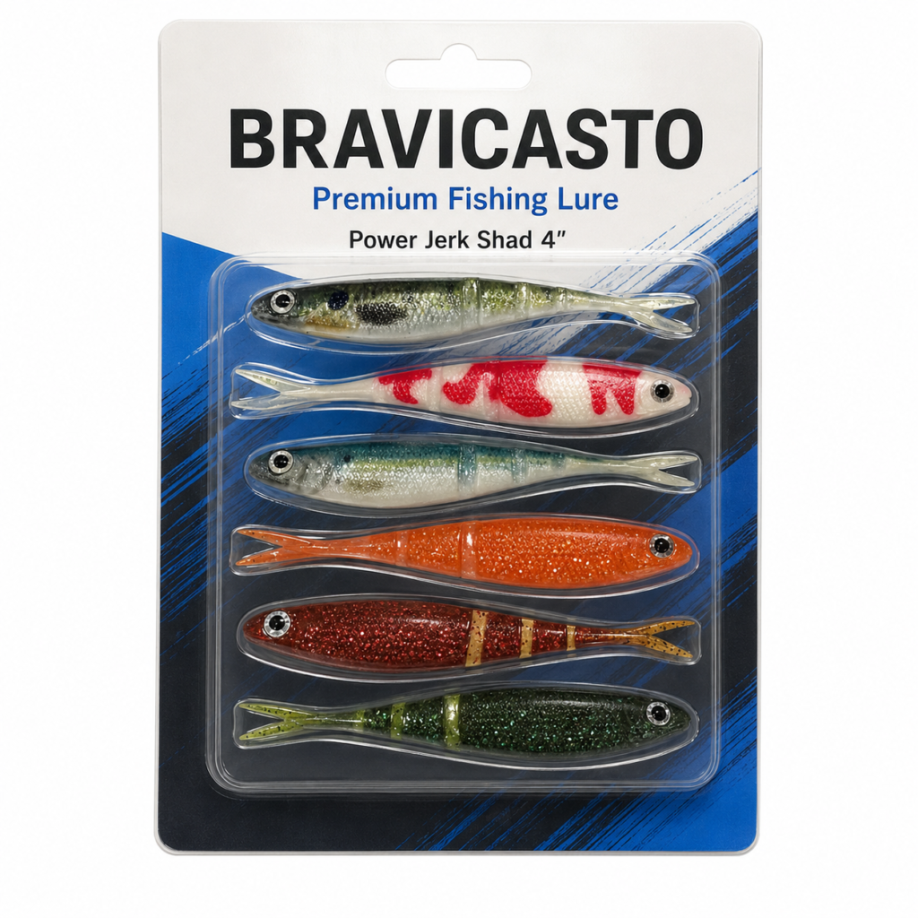 BRAVICASTO Premium Fishing Lure, Power Jerk Shad 4 Inch 6-Pack