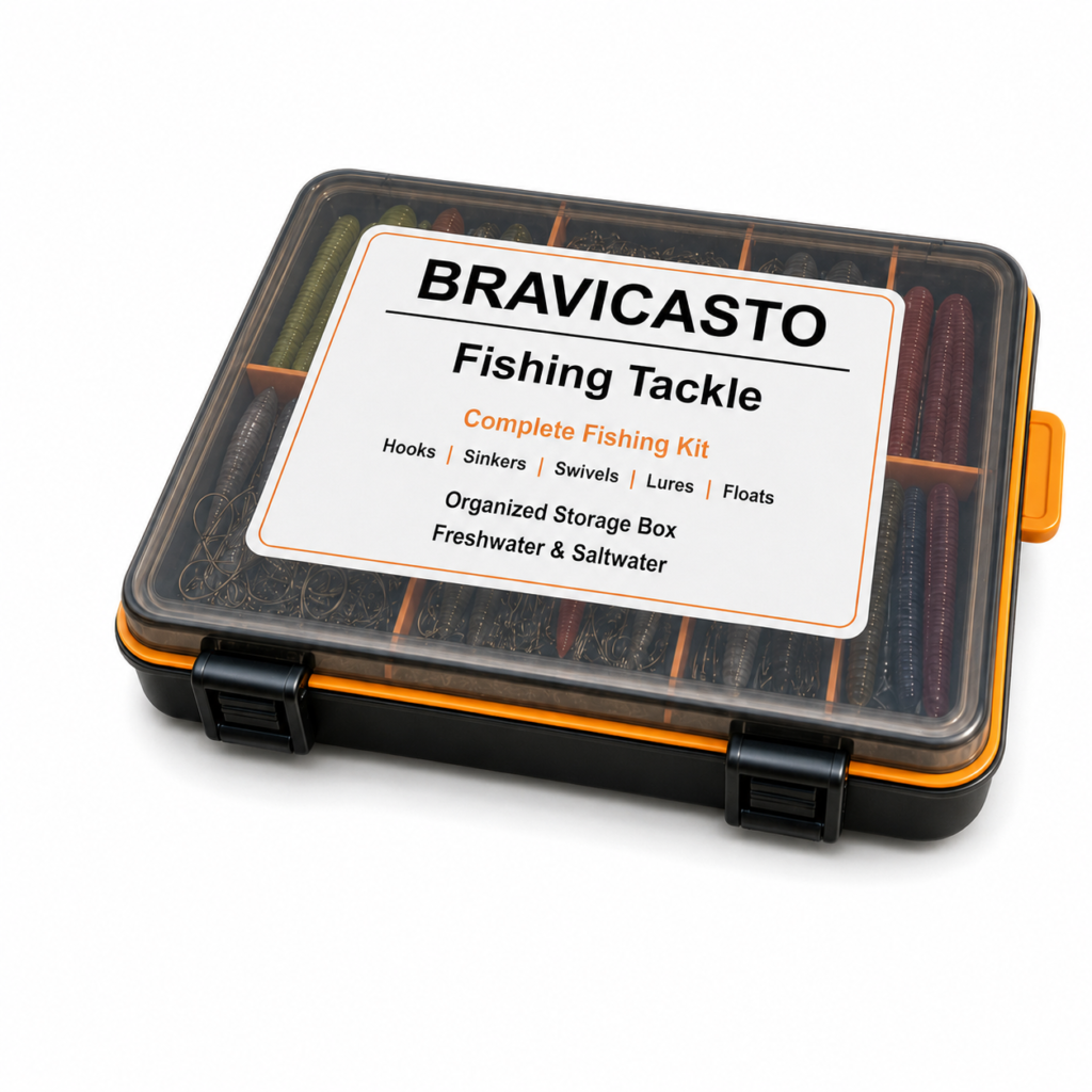 BRAVICASTO Complete Fishing Tackle Kit Storage Box