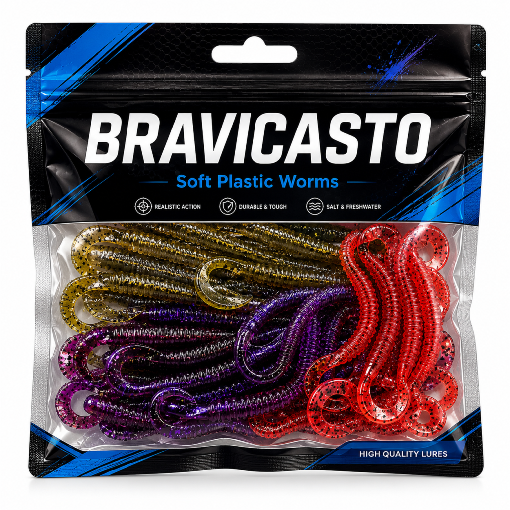 BRAVICASTO Soft Plastic Worms Multi-Color Pack